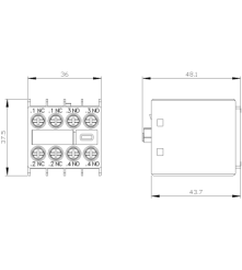Siemens Styk pomocniczy, 2 NO + 2 NC Tor prądowy 1 NC, 1 NC, 1 NO, 1 NO dla zacisków śrubowych 3RH i 3RT .1/.2, .1/.2, .3/.4, .3